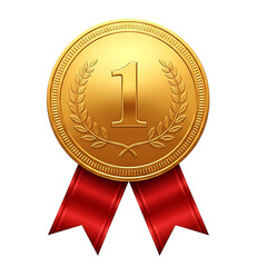 Gold medal with red ribbon isolated on transparent background