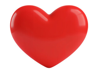A glossy bright red heart shape symbol of love and romance isolated on transparent background