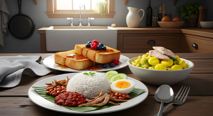 Rustic Kitchen Table Setting With Three Dishes
