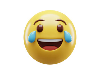Fototapeta premium Joyful laughing emoji with tears of joy and wide open mouth smiling isolated on transparent background