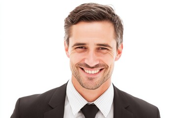 Grinning businessman Set against white backdrop
