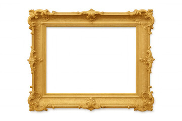 Ornate golden picture frame featuring delicate decorative borders, presenting artwork against transparent backdrop