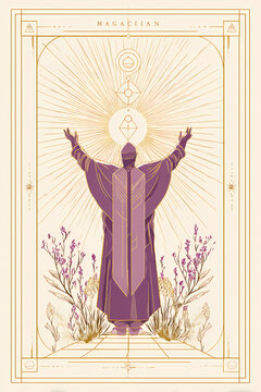 Illustration of High Priest or Pope Figure Enthroned with Two Attendants in Sacred Ceremonial Setting