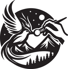  vector illustration of eagle, and bird heads in black silhouette design