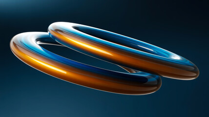 3D abstract metallic curves float in dark space, sleek composition