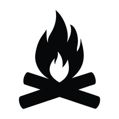Campfire icon vector illustration for outdoor camping fire burning wood logs and flames design