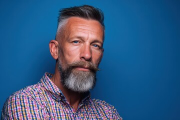 Image of an older man against a blue backdrop