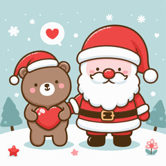 vector illustration of santa claus with bear