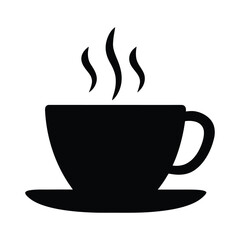 Black coffee cup icon vector illustration steaming hot drink caffeine beverage espresso mocha latte art
