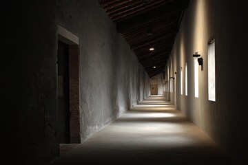 Obraz premium Long, empty corridor with muted light