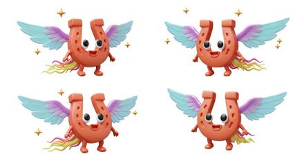 Obraz premium Cartoon horseshoe characters with wings