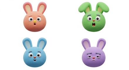 Fototapeta premium Cartoon rabbit faces set with different expressions
