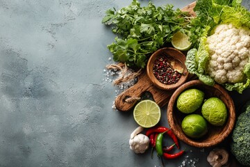Fresh Organic Vegetables on Gray Background