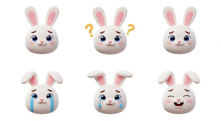 Cute rabbit faces with various expressions for commercial use