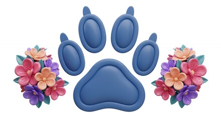 Decorative paw print with flowers