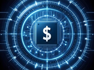 Digital currency concept with dollar symbol integrated into futuristic technology circuit board