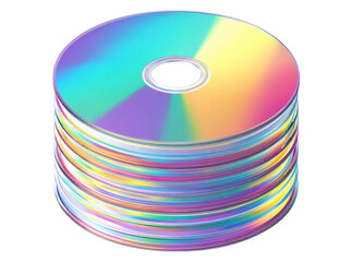 Stack of iridescent cds colorful data storage media, Isolated On Transparent Background, Png, Cut Out