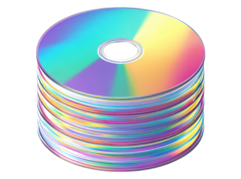 Stack of iridescent cds colorful data storage media, Isolated On Transparent Background, Png, Cut Out
