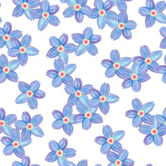 Seamless blue flower pattern background. Forget-me-not endless backdrop. Hand drawn floral watercolor repeating illustration for textile, wrapping, wallpaper, fabric, paper, cover, decor, fashion
