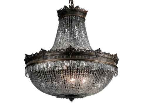 Elegant crystal and bronze empire style chandelier, Isolated On Transparent Background, Png, Cut Out