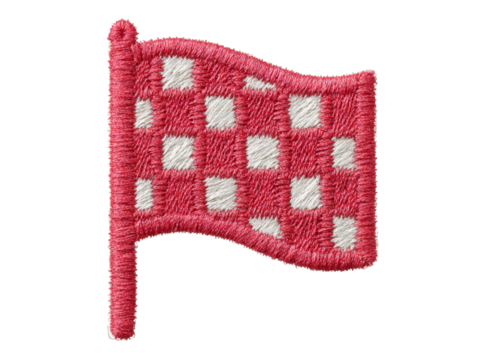 Red and white checkered embroidered flag patch, Isolated On Transparent Background, Png, Cut Out