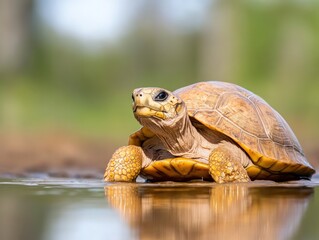 Naklejka premium Turtle emerging from water natural habitat wildlife reptile