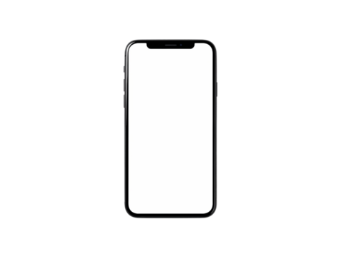 Modern smartphone with a blank white screen and sleek metallic frame isolated on transparent background