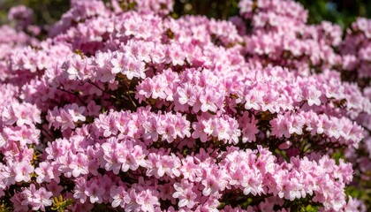 Beautiful azalea shrub blooms profusely in spring, displaying delicate pink flowers