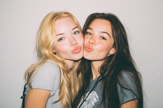 Teenage girls of different backgrounds enjoying time together posing joyfully against a white backdrop