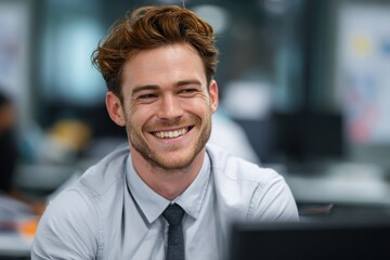 Obraz premium The cheerful man in the office