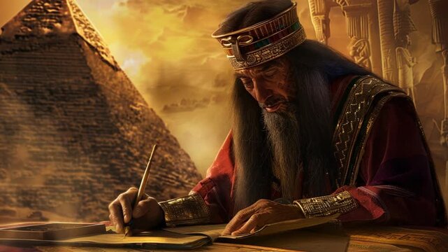 Egyptian scribe writing on papyrus with reed pen 4K Videos