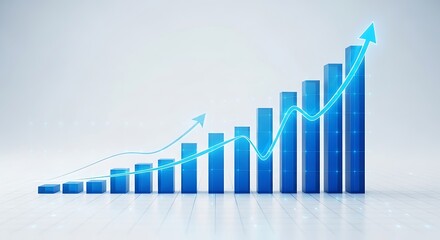 Blue business graph with arrow showing growth and success on white background
