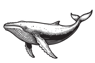 A stylized black and white whale vector graphic, using bold black outlines to define its shape in a clean, modern, ocean-inspired design.

