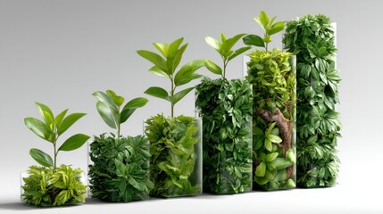 Sustainable Growth Chart with Leafy Green Elements in 3D Render