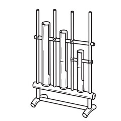 A culturally inspired vector of angklung in monochrome, featuring clean black outline that defines each bamboo tube with simple artistic expression.

