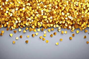 Gold confetti triangle shapes cascade onto a grey background