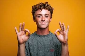 young man doing well sign