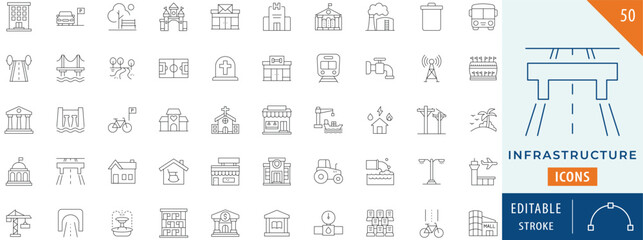 Infrastructure icon collection set. Editable stroke.
