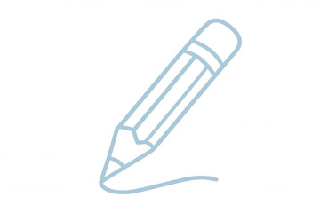 Simple light blue pencil drawing a curved line on a transparent background, ideal for educational or creative projects