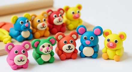 Fototapeta premium Colorful handmade clay teddy bears for children's creative art projects