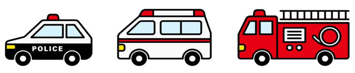 パトカー,救急車,消防車の緊急車両アイコンセット © marutan