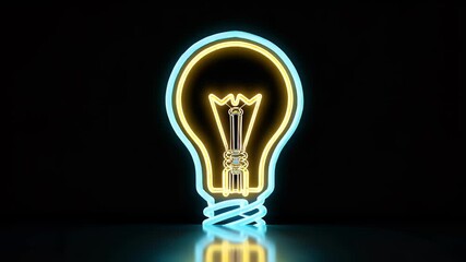 a glowing neon bulb icon comes life deep black backdrop animated 4k visual representing bright idea futuristic energy modern digital innovation - Powered by Adobe