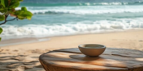 A beach meditation scene with waves gently crashing in the background