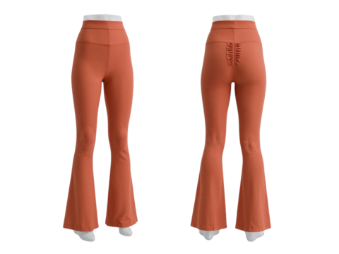 Retro inspired terracotta flared pants isolated on a transparent background for fashion content