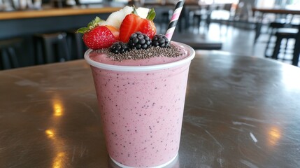 Healthy fruit smoothie with strawberries and blackberries