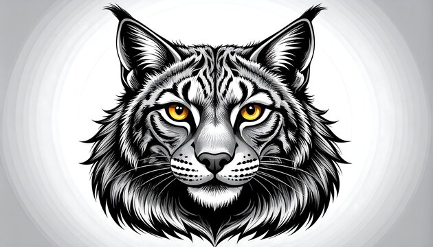 Close-up black and white bobcat portrait