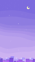 縦長8bit風夕闇に輝く月と星の幻想背景（紫）