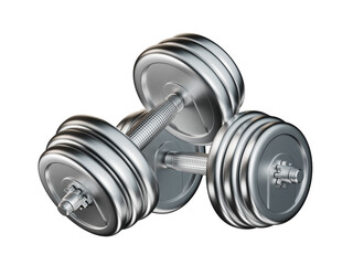 Naklejka premium A pair of metal dumbbells is isolated on a transparent background.