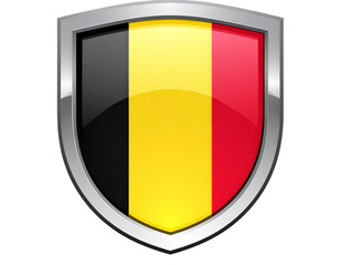 Fototapeta premium Belgium Flag in Shield Emblem Style with Glossy Finish, isolated on transparent background.