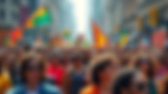 Blurry crowd of people in a parade